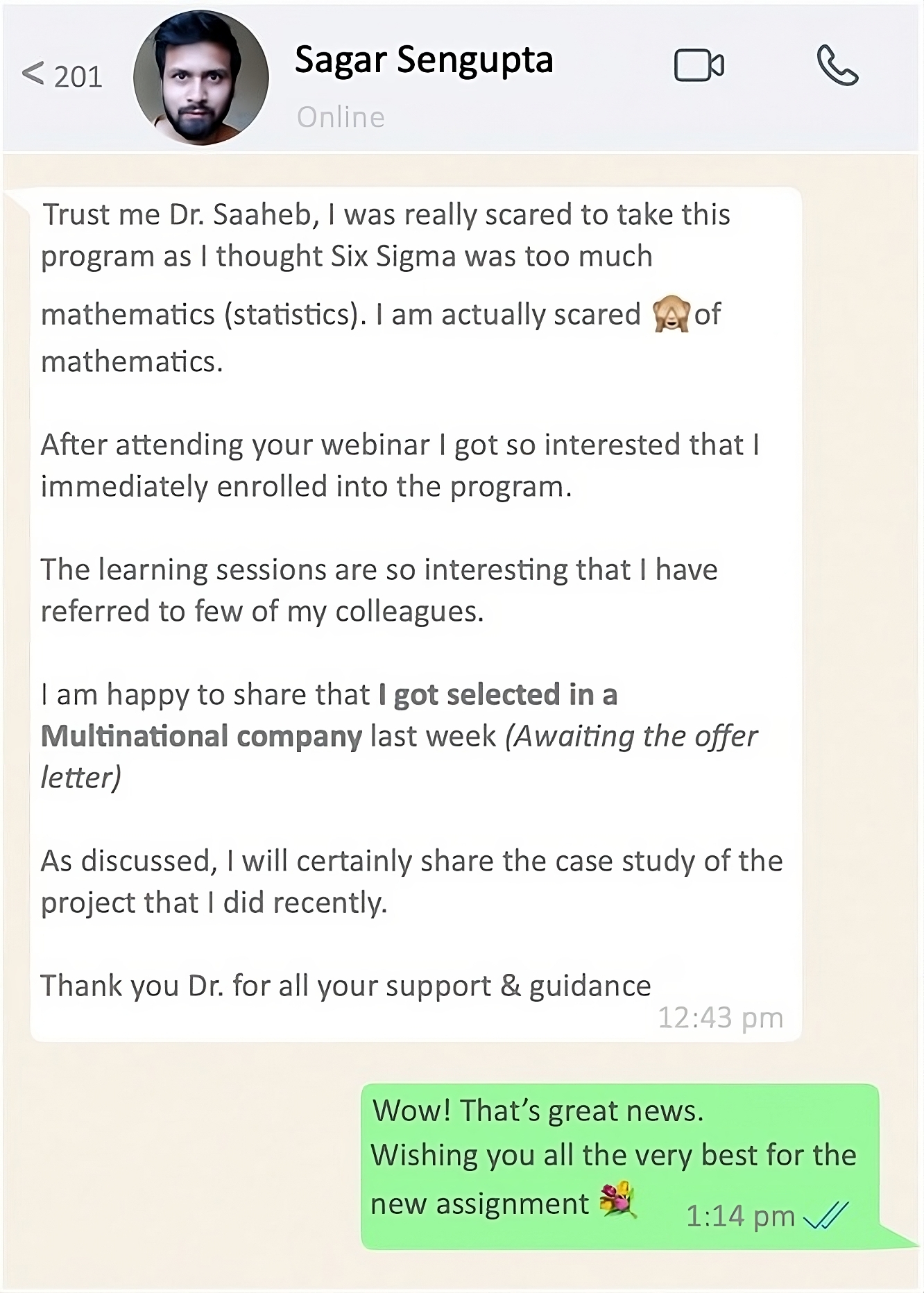 Participant testimonial