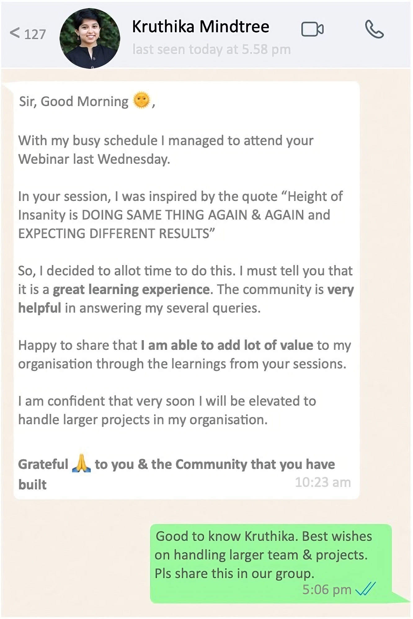 Participant testimonial