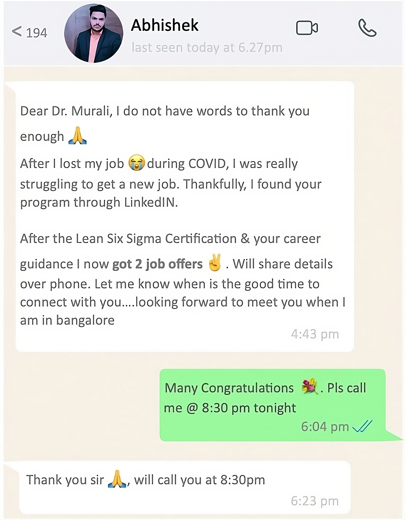 Participant testimonial